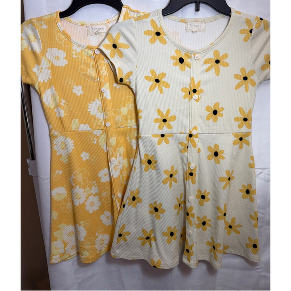 Btween Other - Girls Btween Pair of Casual Swing Skater Dresses Yellow Floral Daisy Size 8